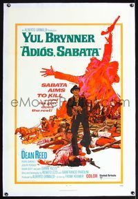 5z012 ADIOS SABATA linen 1sh '71 Yul Brynner aims to kill, and his gun does the rest!