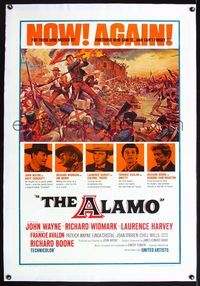 5z013 ALAMO linen 1sh R67 Brown art of John Wayne & Richard Widmark in the War of Independence!