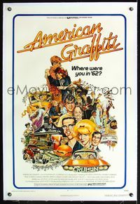 5z017 AMERICAN GRAFFITI linen 1sh '73 George Lucas teen classic, where were you in '62!