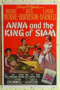 5z021 ANNA & THE KING OF SIAM linen 1sh '46 art of Irene Dunne, Rex Harrison & sexy Linda Darnell!