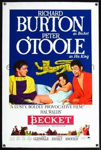 5z029 BECKET linen style B 1sh '64 Richard Burton in the title role, Peter O'Toole, John Gielgud
