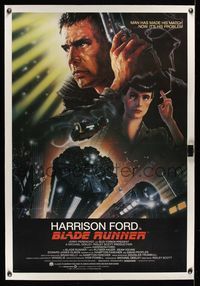 5z042 BLADE RUNNER linen int'l 1sh '82 Ridley Scott classic, art of Harrison Ford by John Alvin!