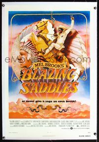 5z043 BLAZING SADDLES linen 1sh '74 classic Mel Brooks western, art of Cleavon Little by John Alvin!