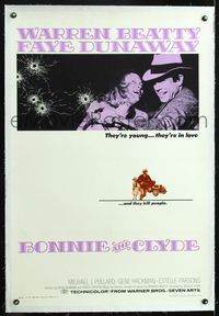 5z051 BONNIE & CLYDE linen 1sh '67 most notorious crime duo Warren Beatty & Faye Dunaway!