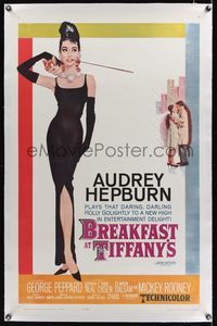 5z055 BREAKFAST AT TIFFANY'S linen 1sh '61 most classic artwork of sexy elegant Audrey Hepburn!