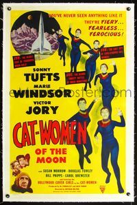 5z068 CAT-WOMEN OF THE MOON linen 1sh '53 campy cult classic, they're fiery, fearless & ferocious!