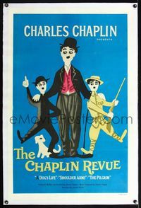 5z069 CHAPLIN REVUE linen 1sh '60 Charlie comedy compilation, great artwork by Leo Kouper!