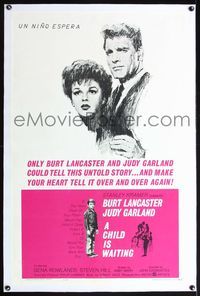 5z071 CHILD IS WAITING linen 1sh '63 Howard Terpning art of Burt Lancaster & Judy Garland!