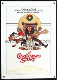 5z073 CHRISTMAS STORY linen 1sh '83 best classic X-mas movie, great family art by Robert Tanenbaum!