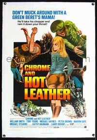 5z074 CHROME & HOT LEATHER linen 1sh '71 don't muck around with a Green Beret biker's sexy mama!