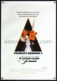 5z077 CLOCKWORK ORANGE linen 1sh '73 Stanley Kubrick classic, Philip Castle art of Malcolm McDowell