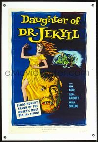 5z087 DAUGHTER OF DR JEKYLL linen 1sh '57 a bestial fiend hidden in a woman's sensuous body!