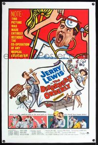5z094 DISORDERLY ORDERLY linen 1sh '65 artwork of wackiest hospital nurse Jerry Lewis!