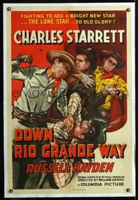 5z099 DOWN RIO GRANDE WAY linen 1sh '42 Charles Starrett helps Texas join the United States!