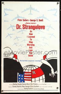 5z105 DR. STRANGELOVE linen 1sh '64 Stanley Kubrick classic, Sellers, great art by Tomi Ungerer!