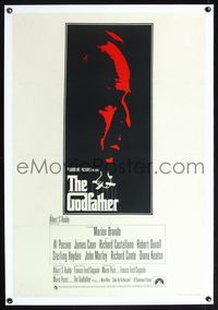5z141 GODFATHER linen English 1sh '72 Marlon Brando profile art, Francis Ford Coppola crime classic!