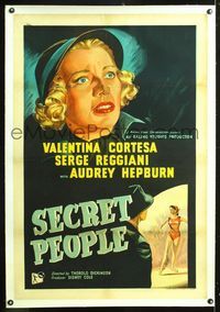 5z306 SECRET PEOPLE linen English 1sh '52 introducing Audrey Hepburn, who is prominently pictured!