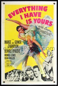 5z113 EVERYTHING I HAVE IS YOURS linen 1sh '52 full-length art of Marge & Gower Champion dancing!