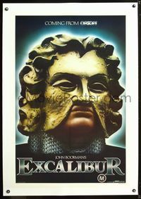 5z114 EXCALIBUR linen teaser 1sh '81 John Boorman, completely different image of Nigel Terry w/mask!