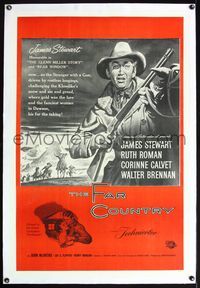 5z120 FAR COUNTRY linen military 1sh '55 art of James Stewart with rifle, directed by Anthony Mann!