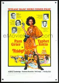 5z135 FRIDAY FOSTER linen 1sh '76 artwork of sexiest Pam Grier with gun and camera!