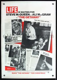 5z137 GETAWAY linen Life Magazine advance 1sh '72 Steve McQueen, Ali McGraw, Sam Peckinpah, cool!