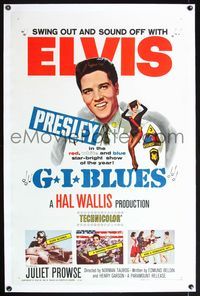 5z136 G.I. BLUES linen 1sh '60 swing out and sound off with Elvis Presley & sexy Juliet Prowse!