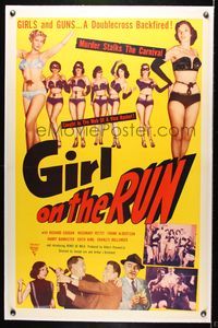 5z138 GIRL ON THE RUN linen 1sh '53 great images of sexy half-dressed strippers & tough gangsters!