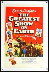 5z149 GREATEST SHOW ON EARTH linen 1sh '52 Cecil B. DeMille circus classic, Charlton Heston, Stewart