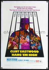 5z157 HANG 'EM HIGH linen 1sh '68 Clint Eastwood, they hung the wrong man and didn't finish the job!