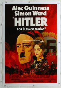 5z166 HITLER: THE LAST TEN DAYS linen Spanish/U.S. 1sh '73 Alec Guinness as Adolf, Kunstmann as Eva Braun!