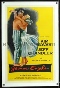 5z185 JEANNE EAGELS linen 1sh '57 best romantic artwork of Kim Novak & Jeff Chandler kissing!