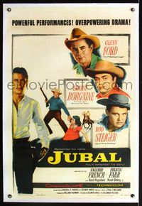 5z186 JUBAL linen style B 1sh '56 cowboys Glenn Ford, Ernest Borgnine & Rod Steiger!