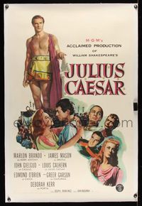 5z187 JULIUS CAESAR linen 1sh '53 art of Marlon Brando, James Mason & Greer Garson, Shakespeare
