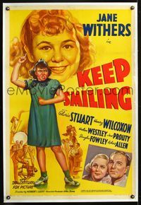 5z191 KEEP SMILING linen 1sh '38 stone litho of tough girl Jane Withers, Gloria Stuart, Wilcoxon