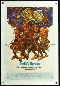 5z192 KELLY'S HEROES linen 1sh 70 Clint Eastwood, Telly Savalas, Don Rickles, Jack Davis artwork!