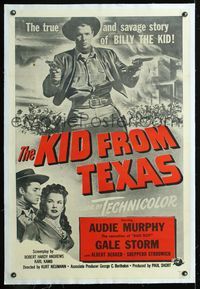 5z193 KID FROM TEXAS linen military 1sh R50s c/u of Audie Murphy as Billy the Kid, Gale Storm