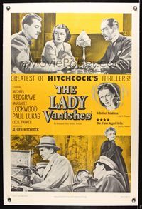 5z199 LADY VANISHES linen 1sh R52 Alfred Hitchcock, different image of Lockwood, Redgrave & Lukas!