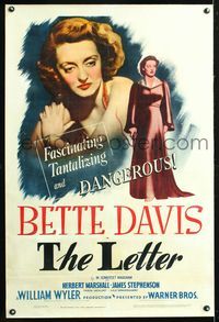 5z205 LETTER linen 1sh '40 fascinating & dangerous Bette Davis close up & full-length!