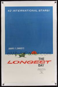 5z218 LONGEST DAY linen 1sh '62 full artwork of Darryl F. Zanuck World War II D-Day epic!