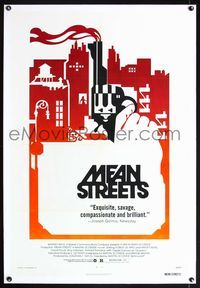 5z233 MEAN STREETS linen 1sh '73 Robert De Niro, Martin Scorsese, cool artwork of hand holding gun!