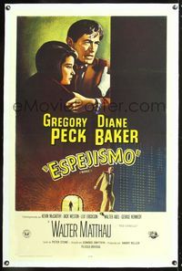5z238 MIRAGE linen Spanish/U.S. 1sh '65 cool completely different art of Gregory Peck & Diane Baker!