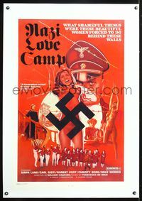 5z246 NAZI LOVE CAMP linen 1sh '77 classic bad taste image of tortured girls & swastika!