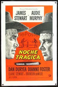 5z251 NIGHT PASSAGE linen Spanish/U.S. 1sh '57 no one could stop the showdown between Stewart & Murphy!