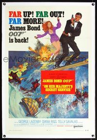 5z253 ON HER MAJESTY'S SECRET SERVICE linen int'l style B 1sh '70 Lazenby as super spy James Bond!