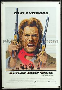 5z257 OUTLAW JOSEY WALES linen 1sh '76 Clint Eastwood is an army of one, cool double-fisted artwork!