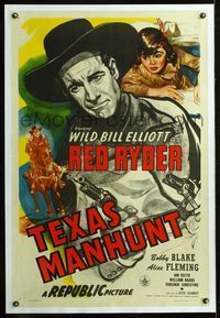 5z268 PHANTOM OF THE PLAINS linen 1sh '45 Bill Elliot as Red Ryder, Bobby Blake, Texas Manhunt!