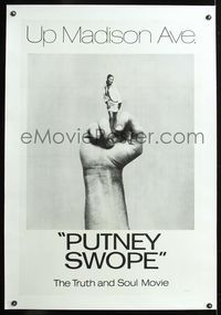 5z276 PUTNEY SWOPE linen 1sh '69 Robert Downey Sr., classic image of black girl as middle finger!