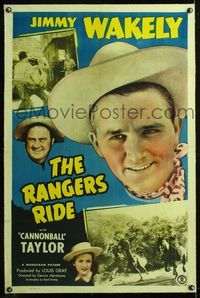 5z283 RANGERS RIDE linen 1sh '48 super close up of cowboy Jimmy Wakely + Dub Cannonball Taylor!