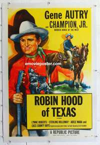 5z292 GENE AUTRY linen 1sh '53 art of Gene Autry & riding Champion Jr., Robin Hood of Texas!